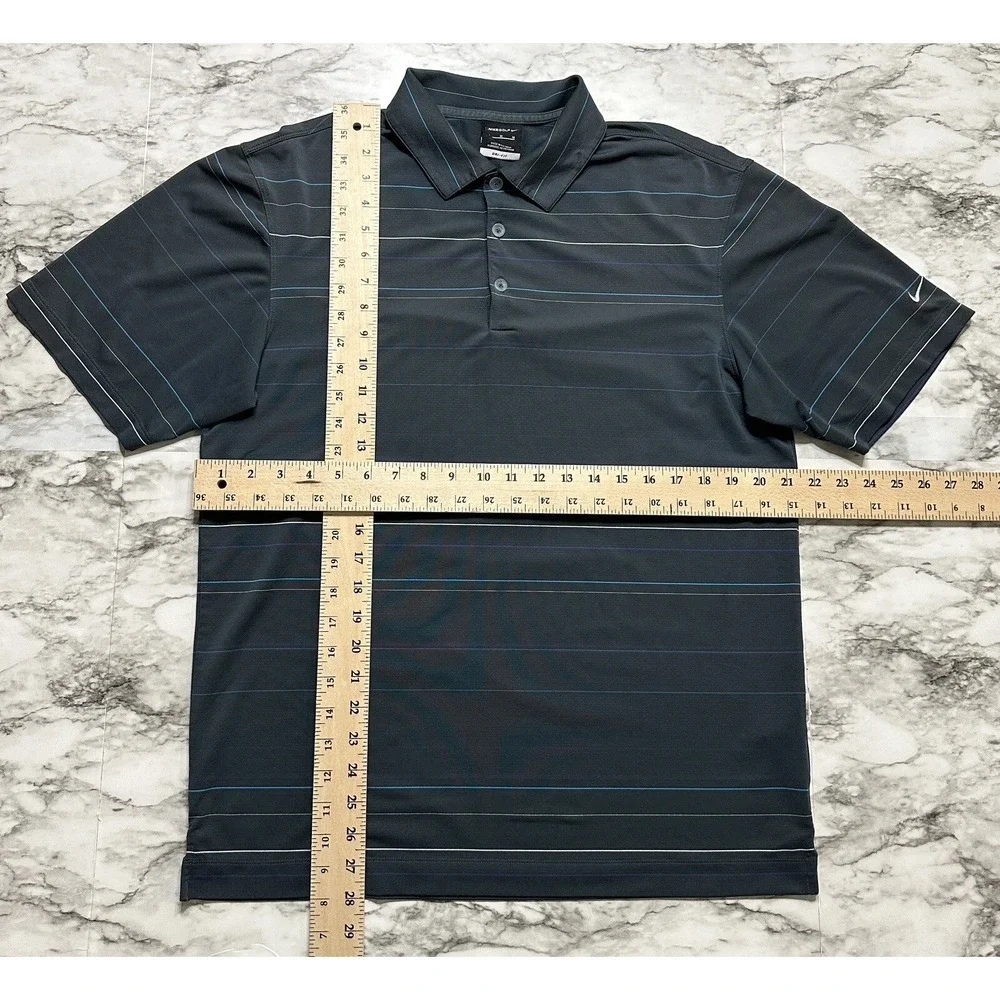 Nike Golf Dri Fit Men's Polo Shirt‎ M Dark Gray Striped Short Sleeve 388501-068